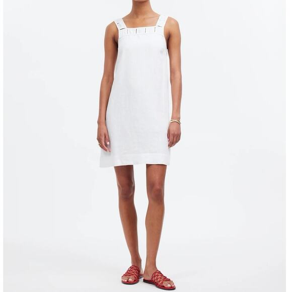 Madewell Embroidered Tank Mini Dress In 100% Linen Eyelet White Size 12 - Picture 1 of 10